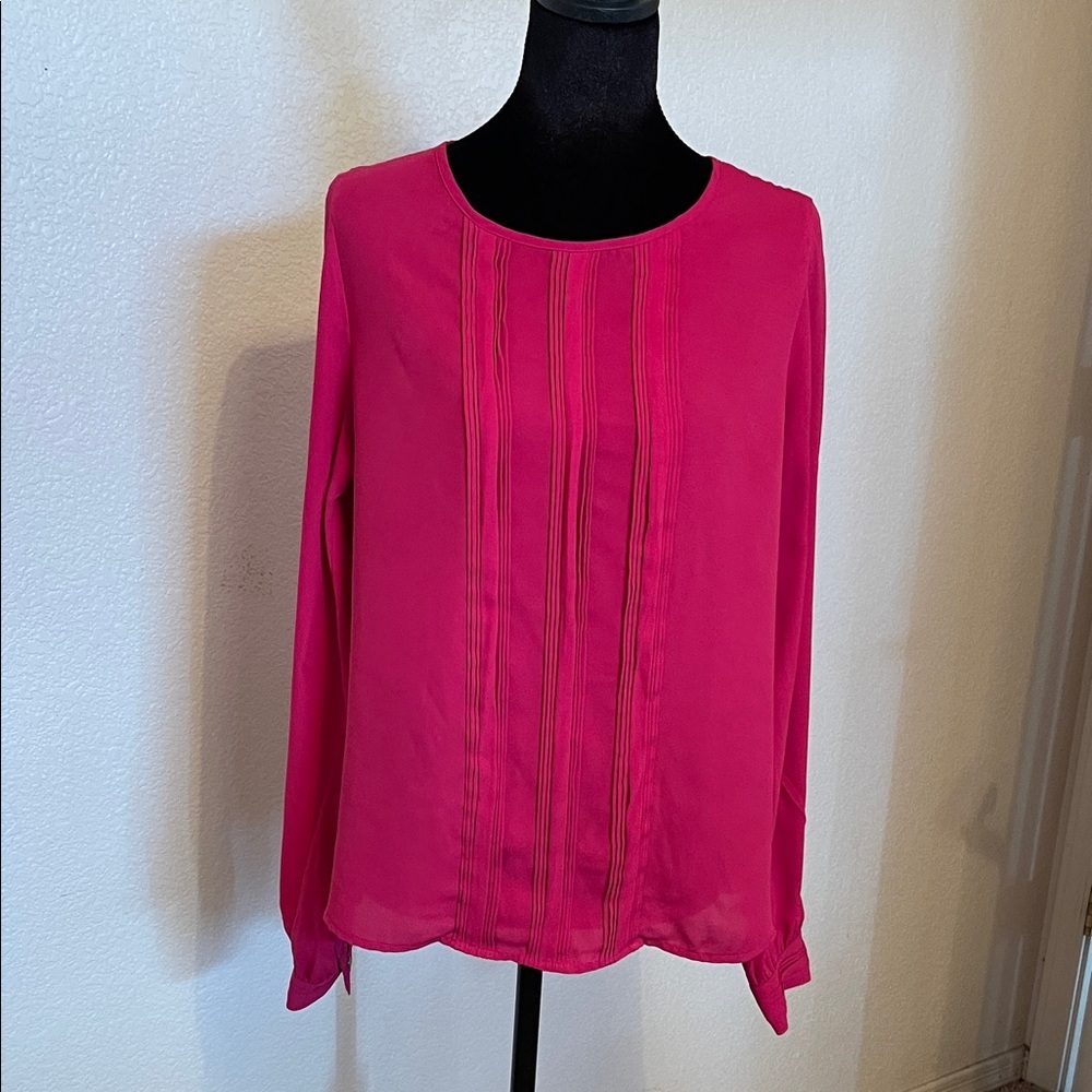 Forever 21 Magenta Pintuck Long-Sleeve Blouse